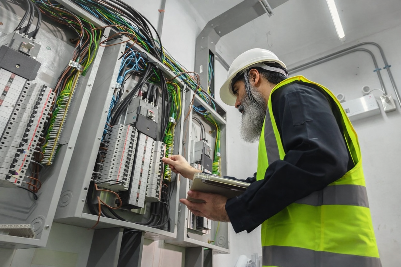 Commercial electrical maintenance and testing work on site