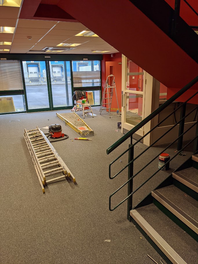 External entrance repairs being carried out at a commercial premises in Sheffield