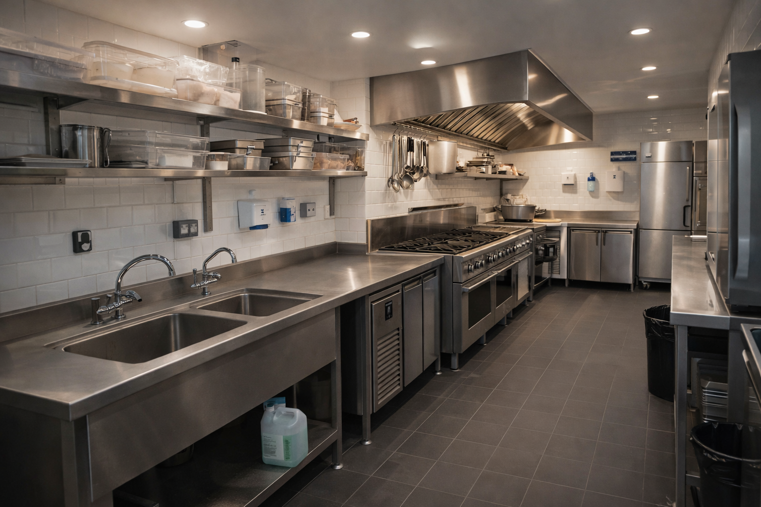 Plumbing installation in a commercial kitchen or back-of-house area