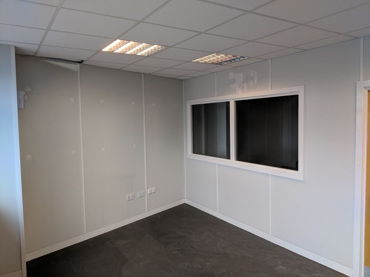 Completed office partition walls ready for decoration and handover