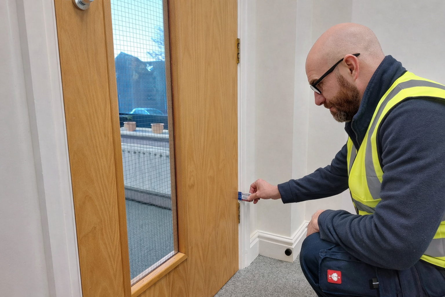 Checking and adjusting fire door gaps during installation