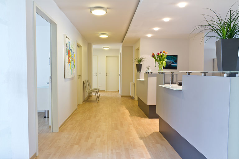 Commercial painters decorating large office interior walls